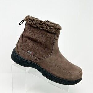 L.L.Bean Tek2 Waterproof Ankle Boots Brown Faux Fur Lined Side Zip Size 8.5